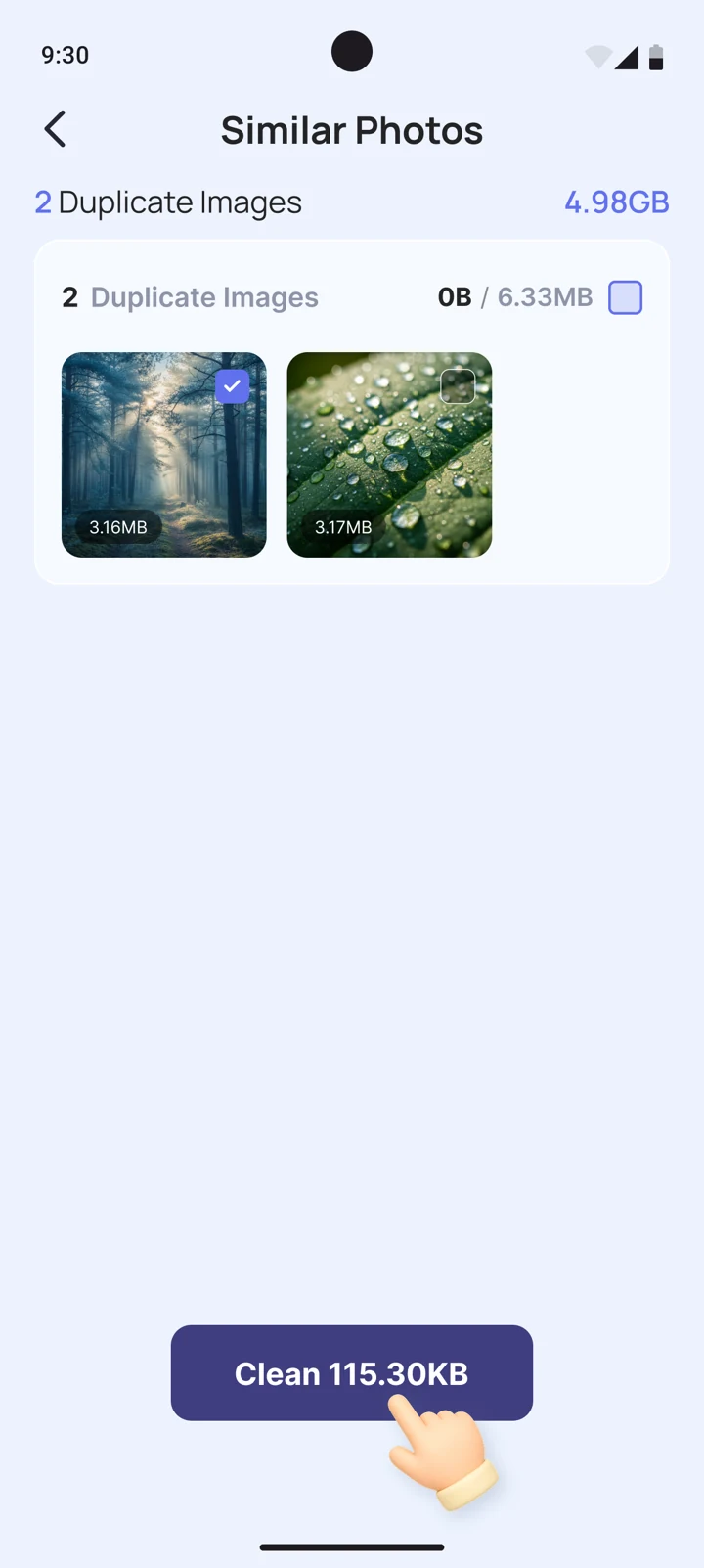SwiftPhoneCleaner duplicate review with individually selectable items
