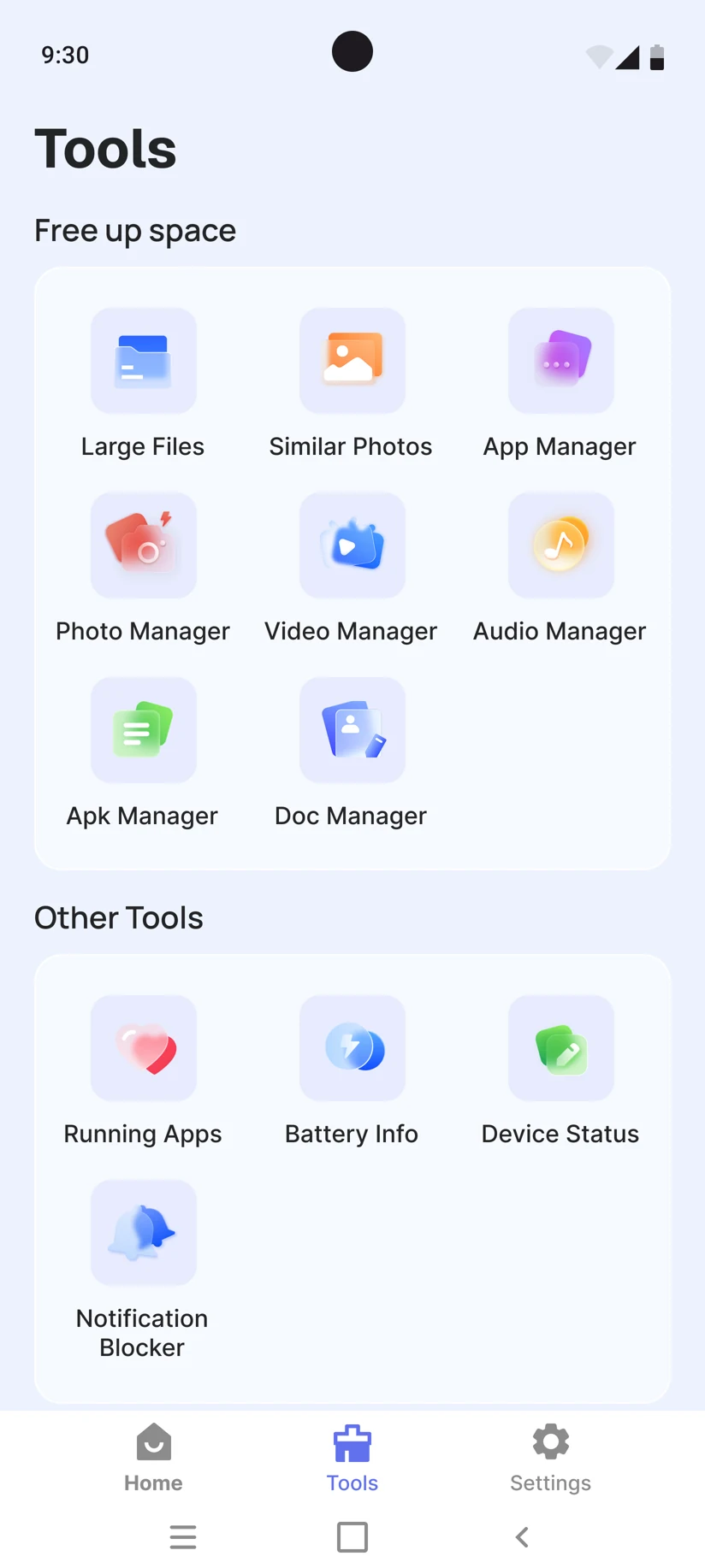 SwiftPhoneCleaner tools for managing files, photos, apps, and battery information